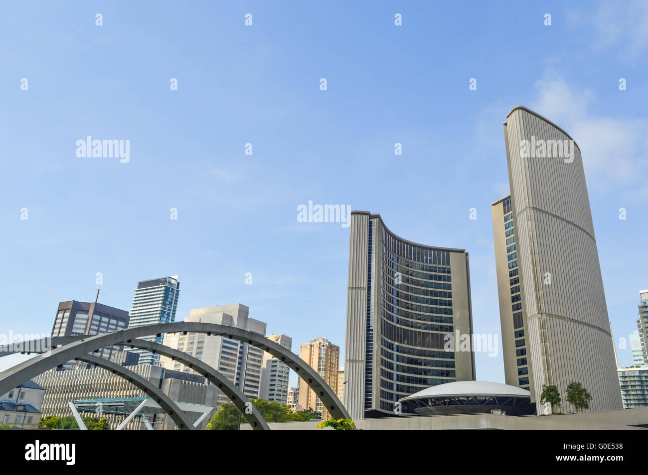 View of Toronto City Hall with blue sky as background Stock Photo
