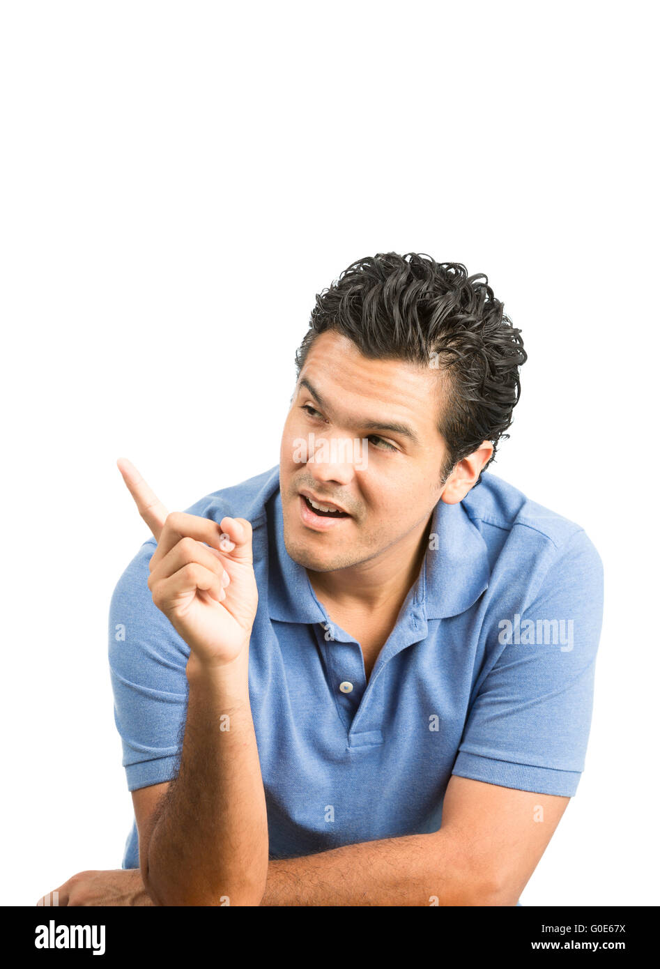 Finger Pointing Hispanic Male Blank Ad Space V Stock Photo