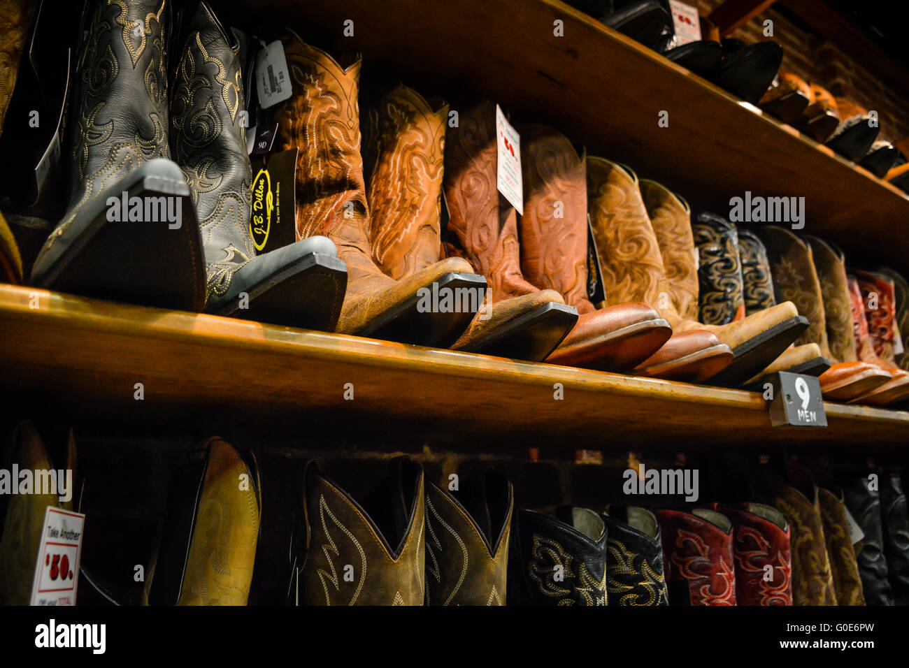 The Nashville Cowboy boot store has rows of unique Cowboy boots for