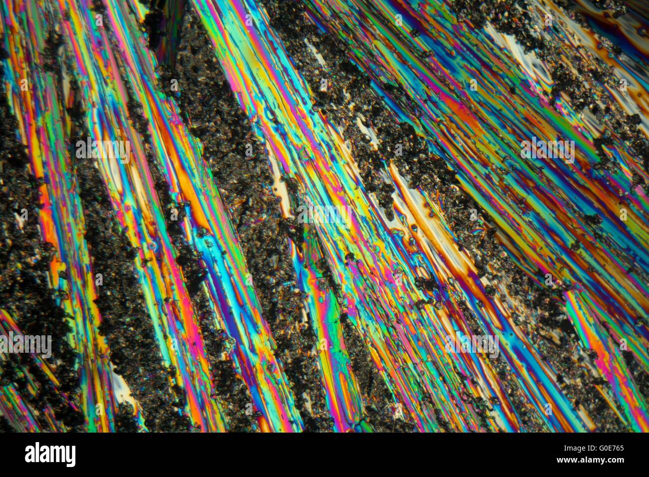 Urea crystals under the microscope and in polarized light Stock Photo