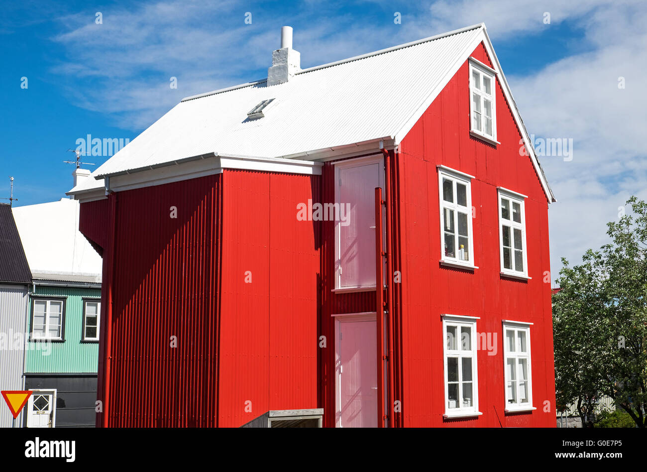 Red house with white roof in Reykjavik, Icleand Stock Photo Alamy