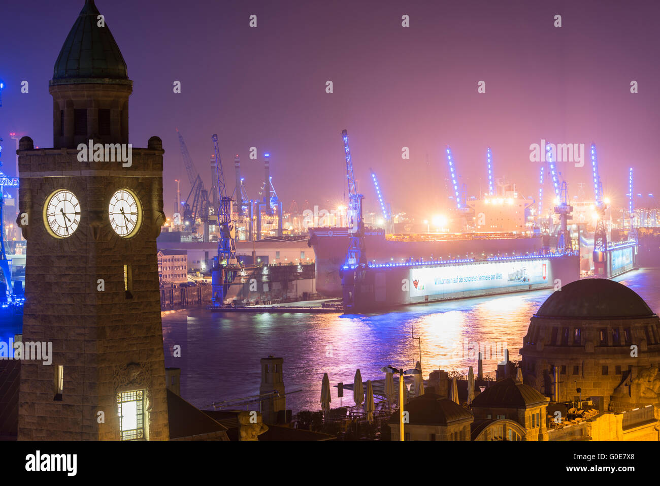Blue Port light in the Hamburg harbor Stock Photo - Alamy