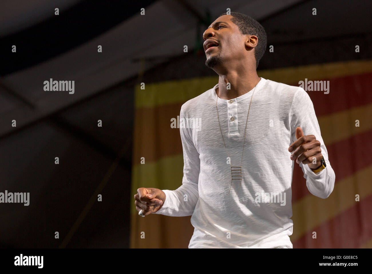 New Orleans, Louisiana, USA. 30th Apr, 2016. Musician JON BATISTE performs live with his band Stay Human during the New Orleans Jazz & Heritage Festival at Fair Grounds Race Course in New Orleans, Louisiana Credit:  Daniel DeSlover/ZUMA Wire/Alamy Live News Stock Photo