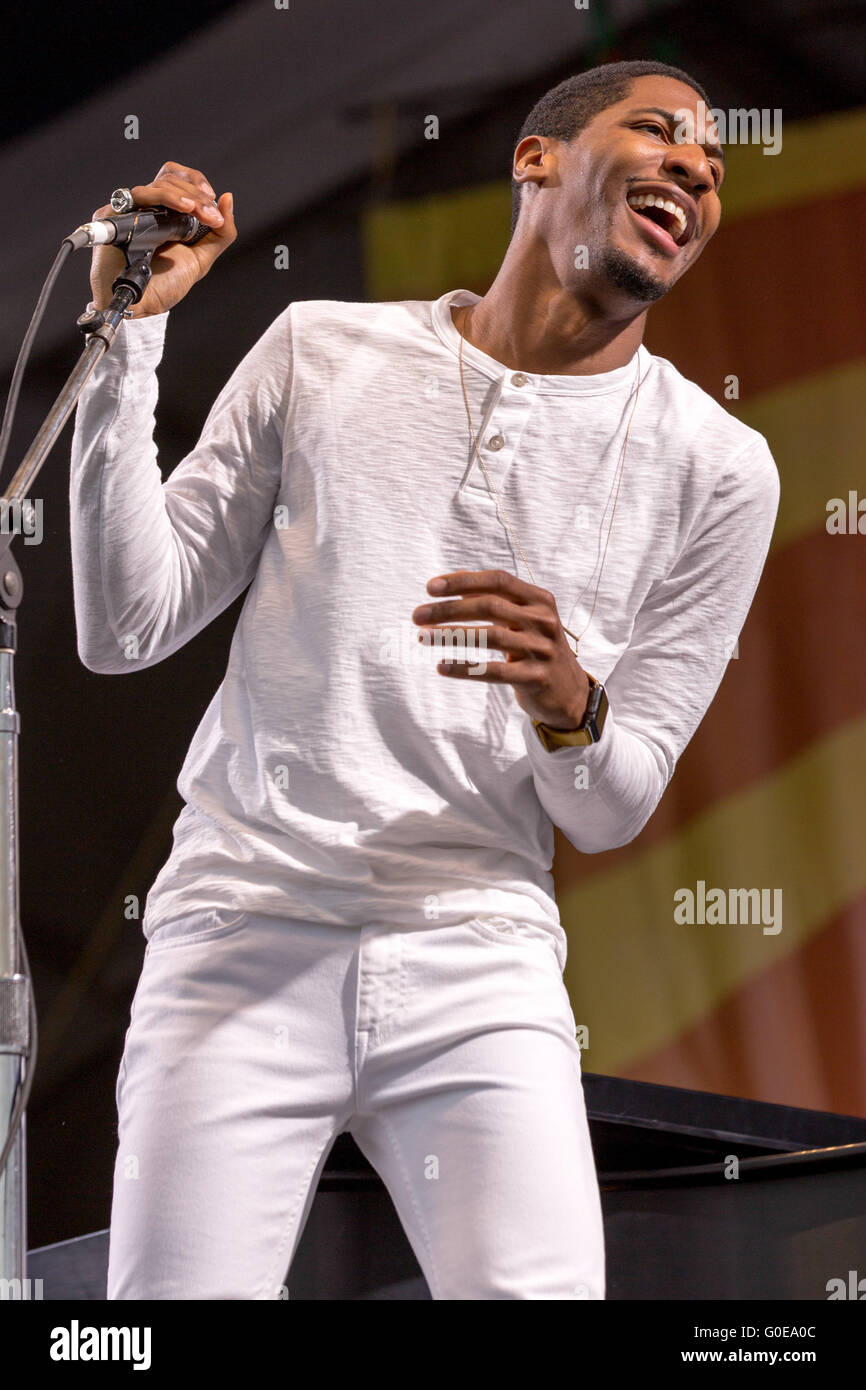 New Orleans, Louisiana, USA. 30th Apr, 2016. Musician JON BATISTE performs live with his band Stay Human during the New Orleans Jazz & Heritage Festival at Fair Grounds Race Course in New Orleans, Louisiana © Daniel DeSlover/ZUMA Wire/Alamy Live News Stock Photo