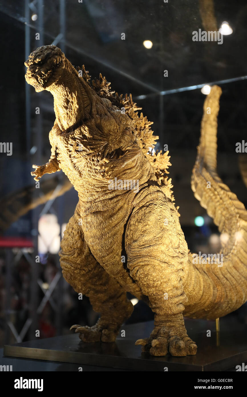 Chiba, Japan. 30th Apr, 2016. A Godzilla figure for the new movie "Shin Godzilla" is displayed for the promotion of the movie which will be screening in July during the Niconico Chokaigi in Chiba on Saturday, April 30, 2016. Some 150,000 visitors enjoyed over 100 booths including games, hobbies, sports, politics as well as Japan's sub cultures at the two-day offline meeting sponsored by Japan's video sharing website "Niconico Douga". © Yoshio Tsunoda/AFLO/Alamy Live News Stock Photo