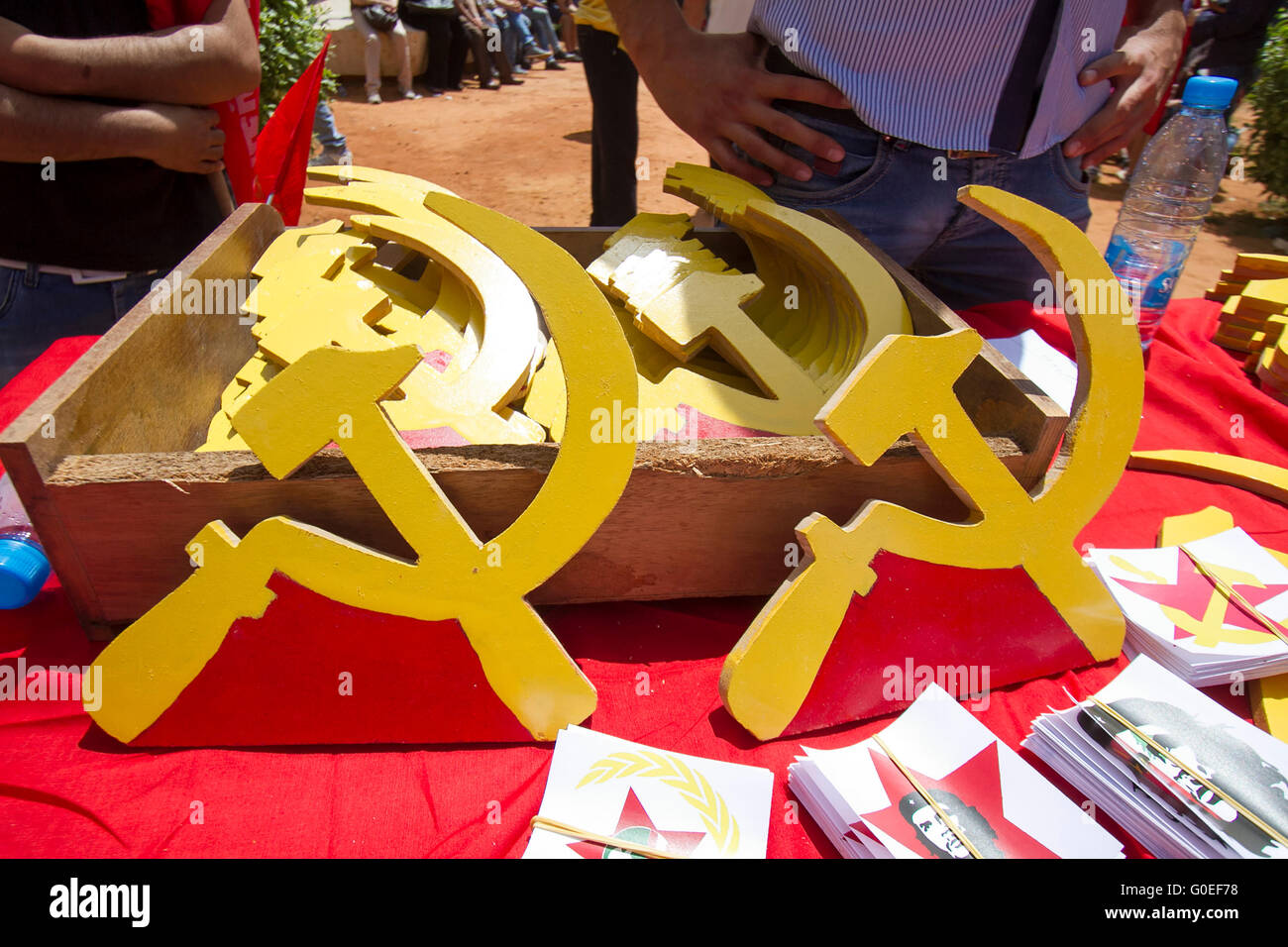 Beirut,Lebanon. 1st May 2016 . Members of the Lebanese communist party and trade unionists staged a rally in central Beirut to celebrate May Day and in support of  national and international workers rights Credit:  amer ghazzal/Alamy Live News Stock Photo