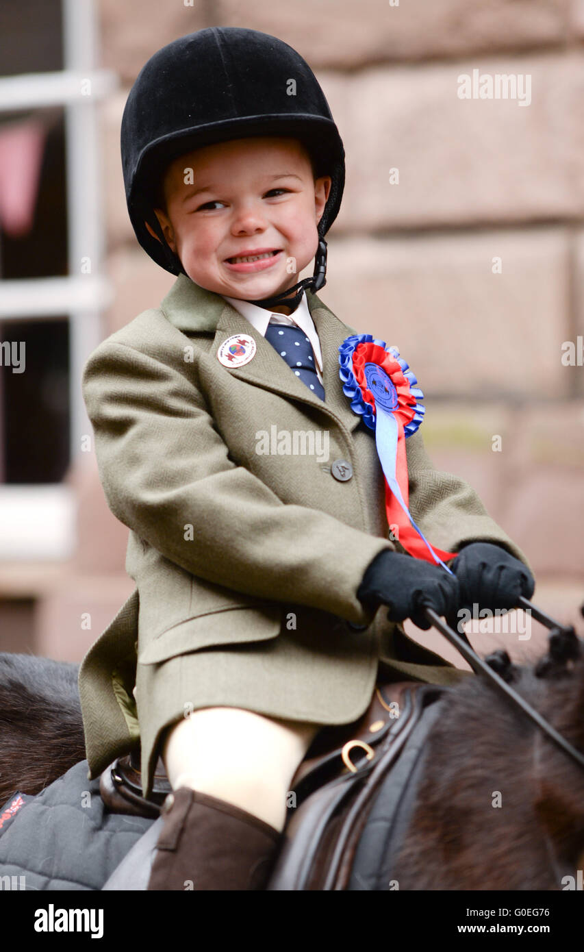 Berwick upon Tweed, England,  01 May 2016. Berwick upon Tweed,  England,  01 May 2016. Berwick upon Tweed's 407th Riding of the Bounds youngest rider 5 year old John McFee. The Bounds were agreed by the Scots and English in 1438.Riding of the Bounds became a civic occasion, in 1609. Credit:  Troy GB images/Alamy Live News Stock Photo