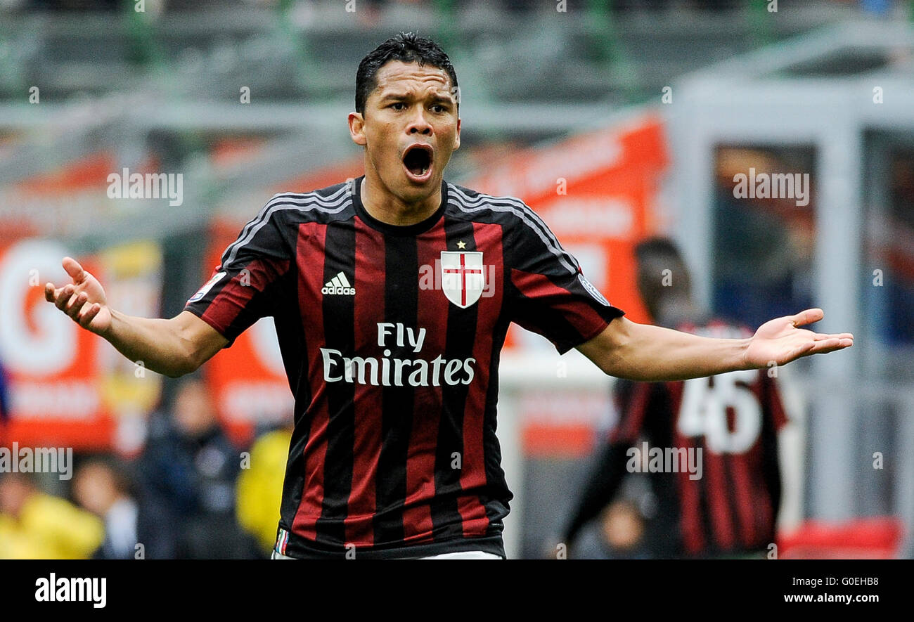 Milan, Italy. 1 may, 2016: Carlos Bacca gestures during the Serie A football match between AC Milan and Frosinone Calcio Credit:  Nicolò Campo/Alamy Live News Stock Photo
