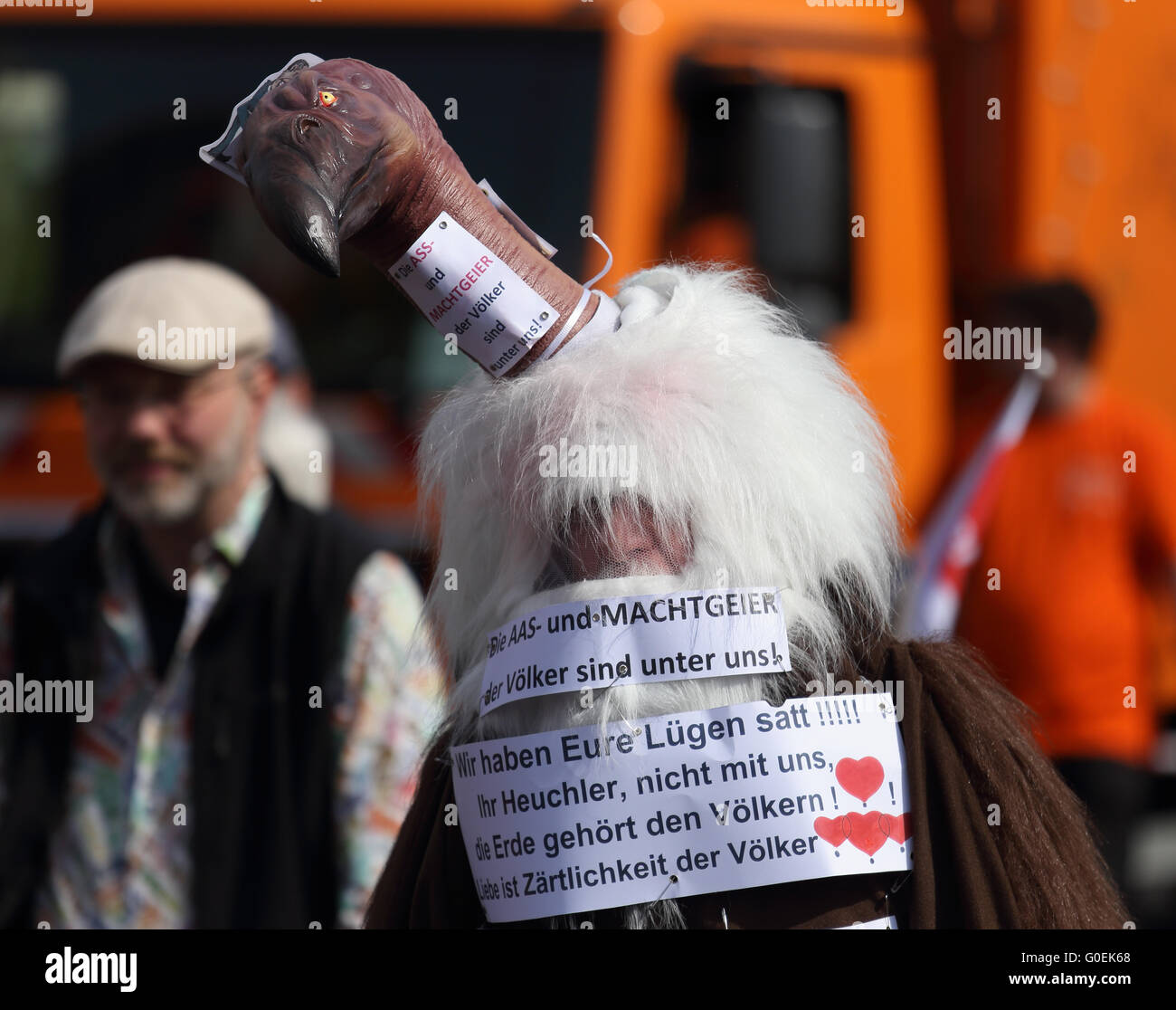 Man in fancy dress at the Berlin May Day march, 2016 Stock Photo
