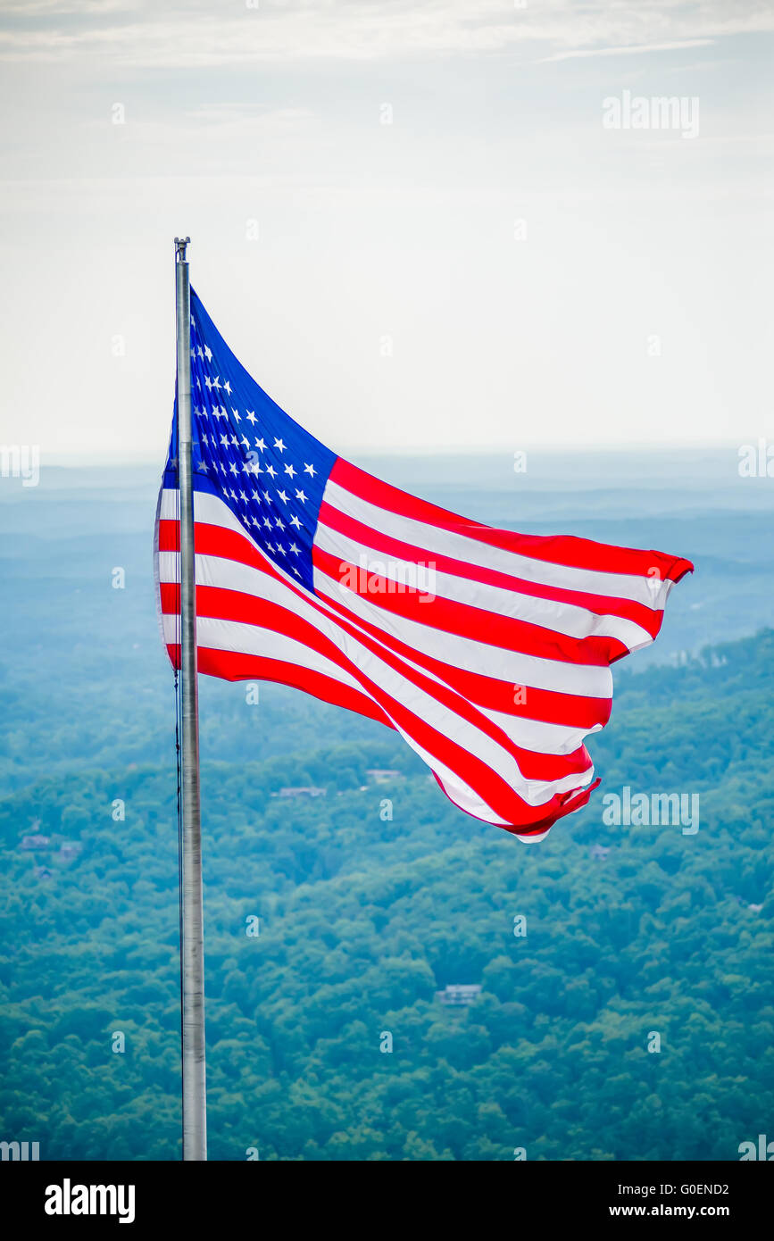 chimney rock and american flag Stock Photo - Alamy