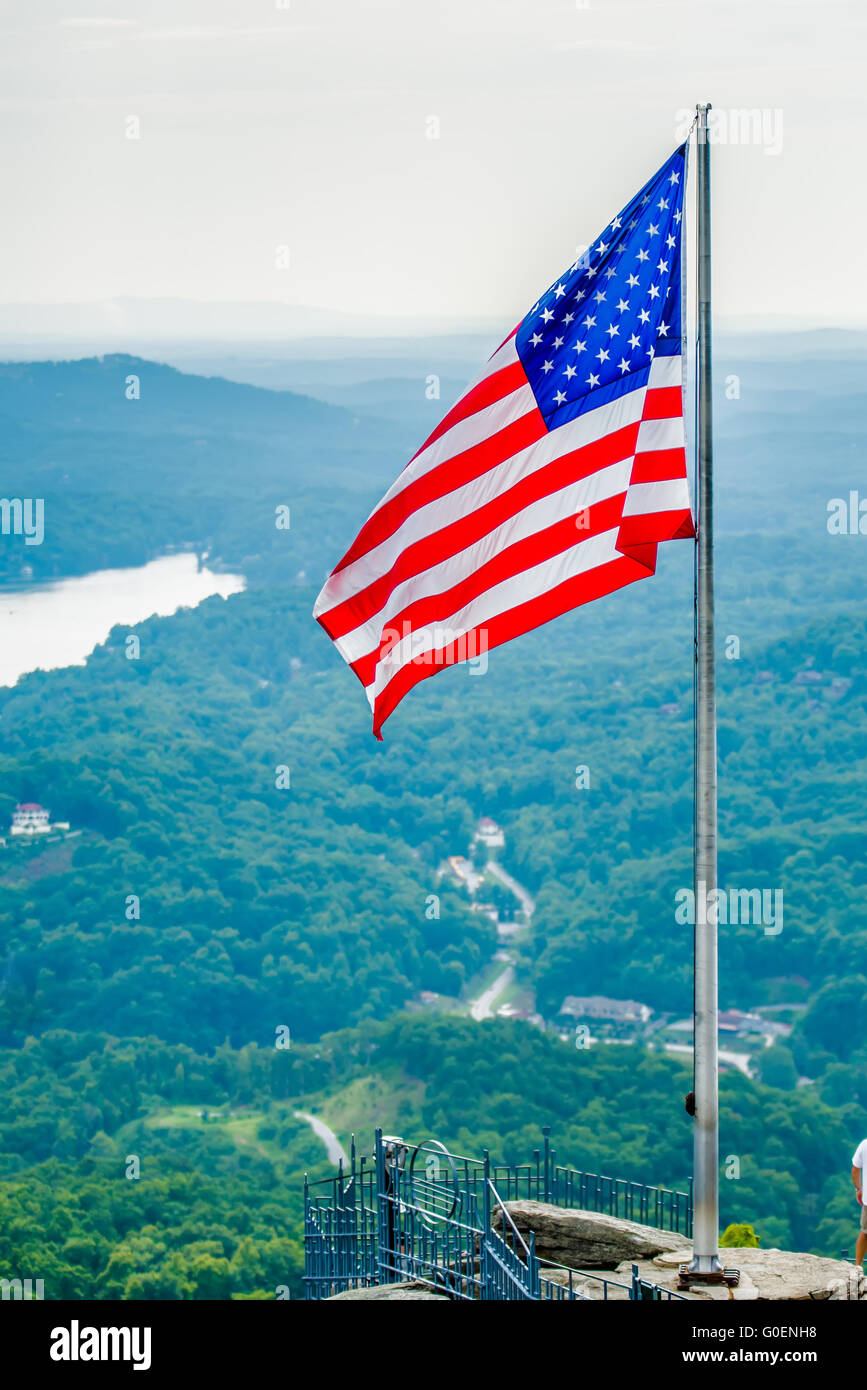 chimney rock and american flag Stock Photo - Alamy