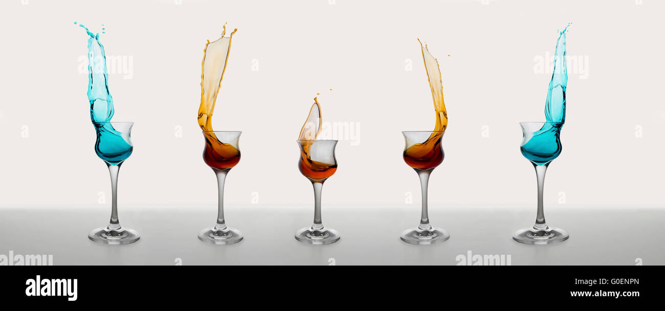 five glasses splash Stock Photo