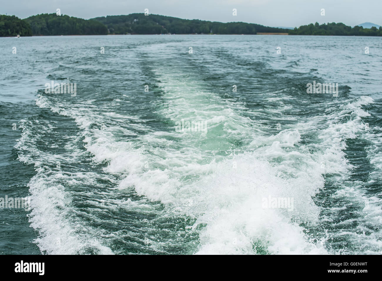 wake from a boat on lake Stock Photo