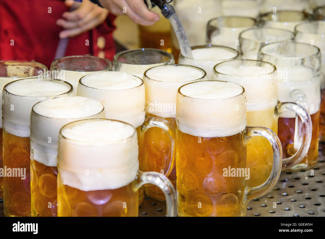 Fresh draft beer in liters at Oktoberfest Munich Stock Photo