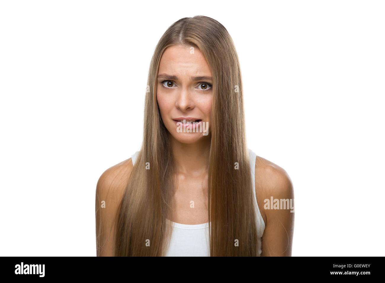 Portrait of beautiful woman on white background Stock Photo - Alamy