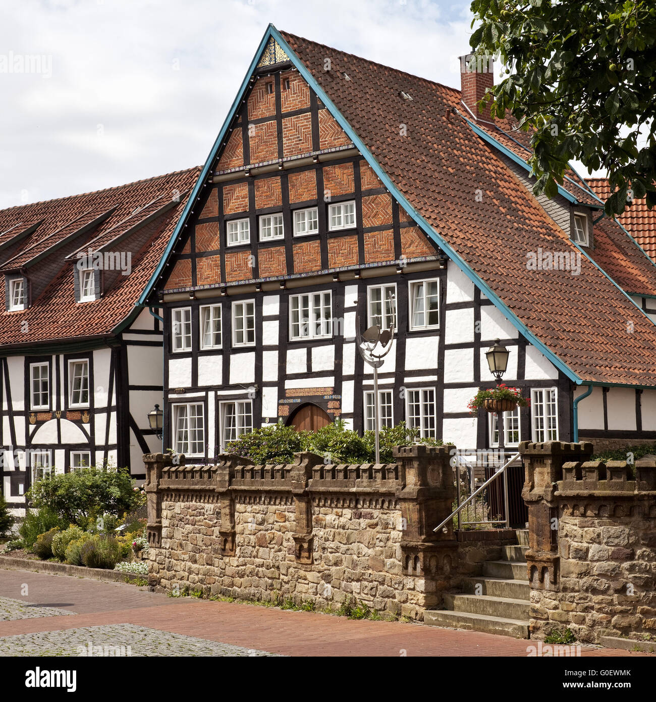 timber framed houses in the old town, Vlotho Stock Photo