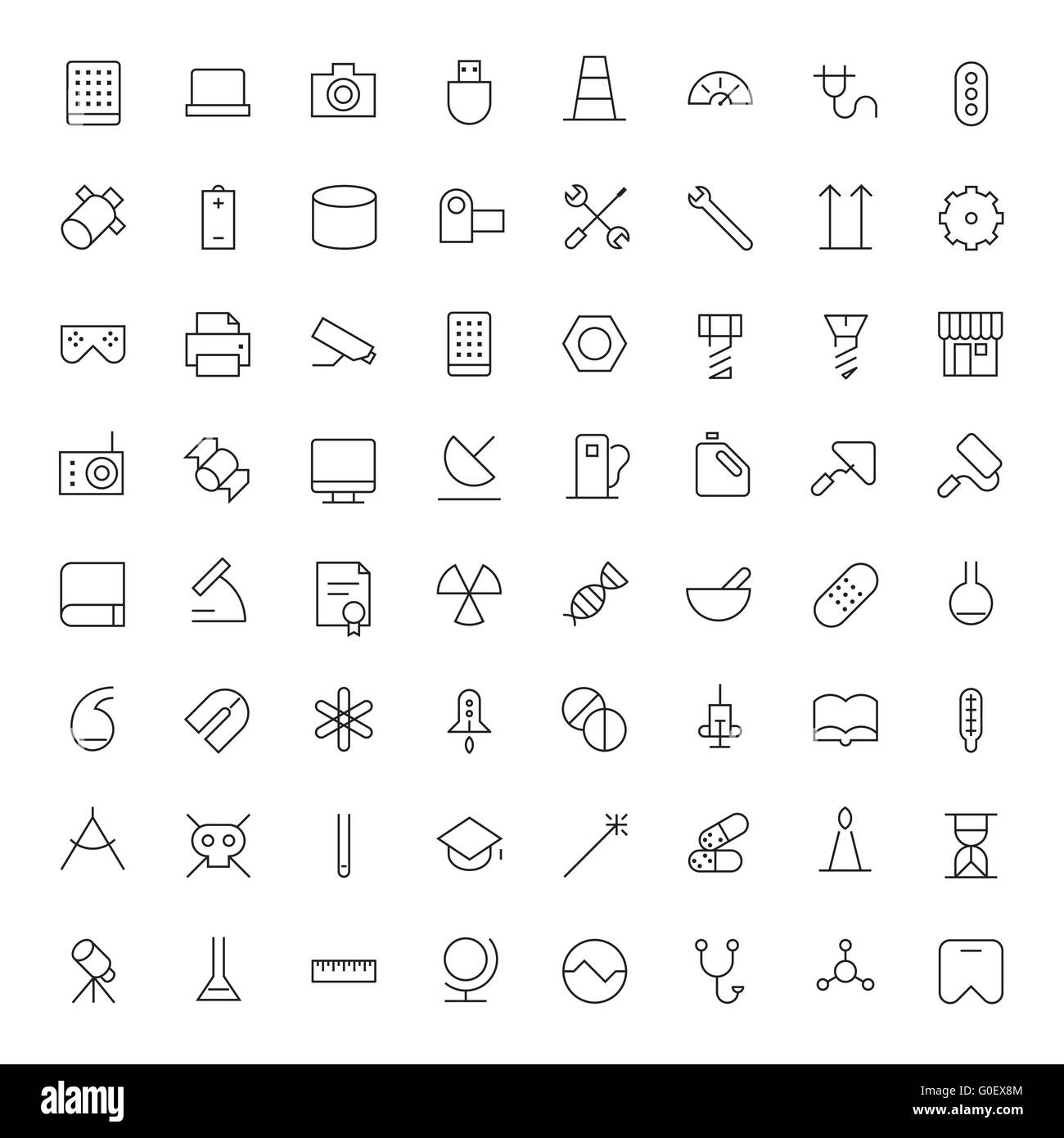 Thin Line Icons For Technology, Industry and Science Stock Photo