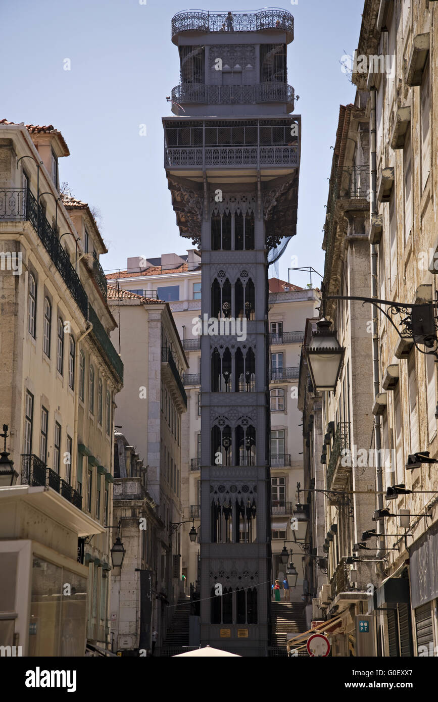 Center of Lisbon with famous Santa Justa lift Stock Photo