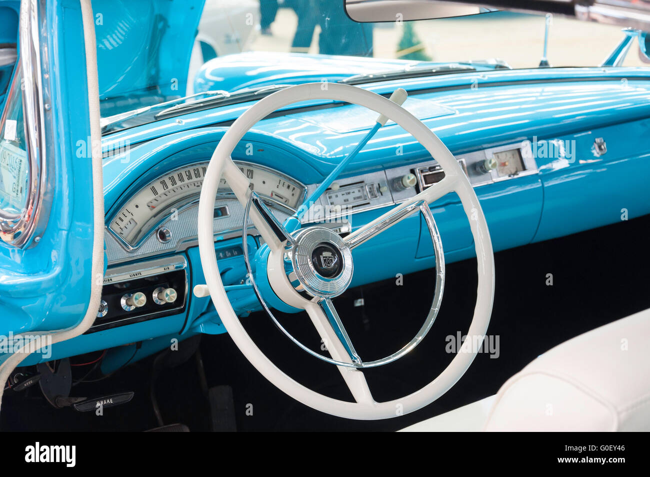 Dashboard & steering wheel of 1958 Ford Fairlaine, National Hot Rod