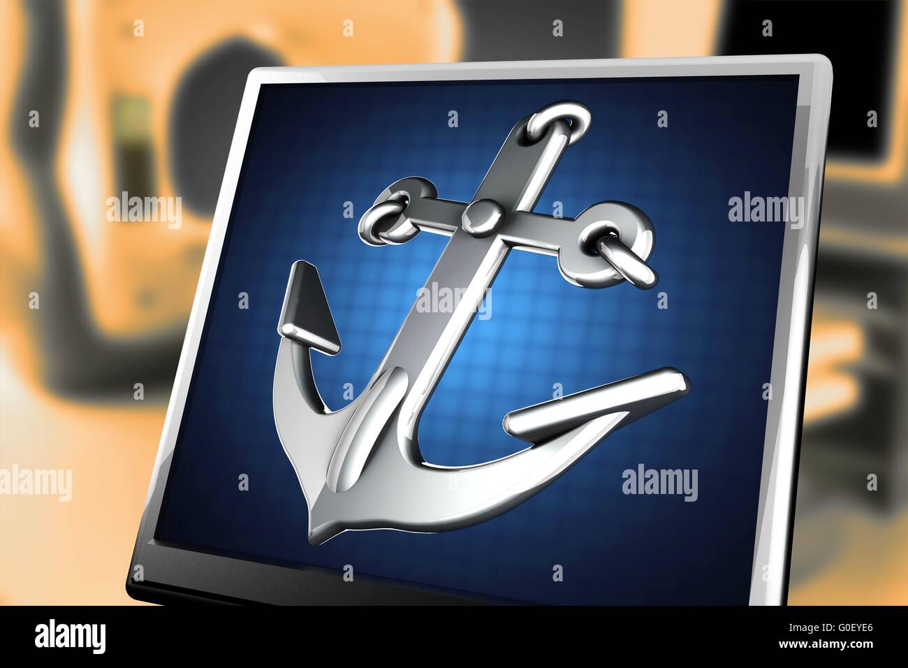 metallic anchor at monitor Stock Photo Alamy