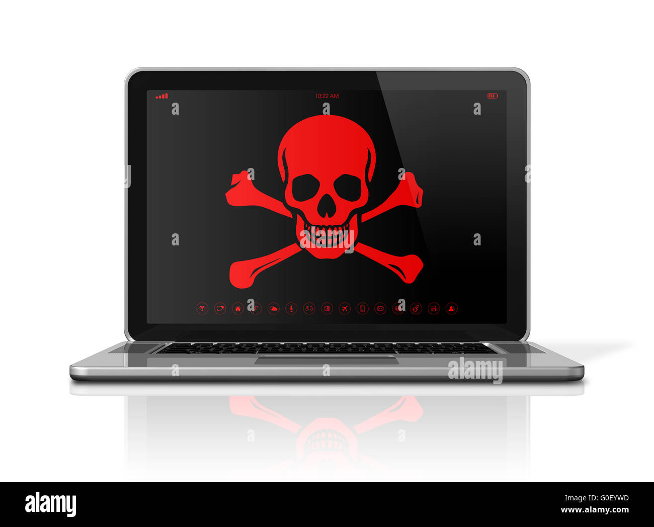 Laptop with a pirate symbol on screen. Hacker concept Stock Photo