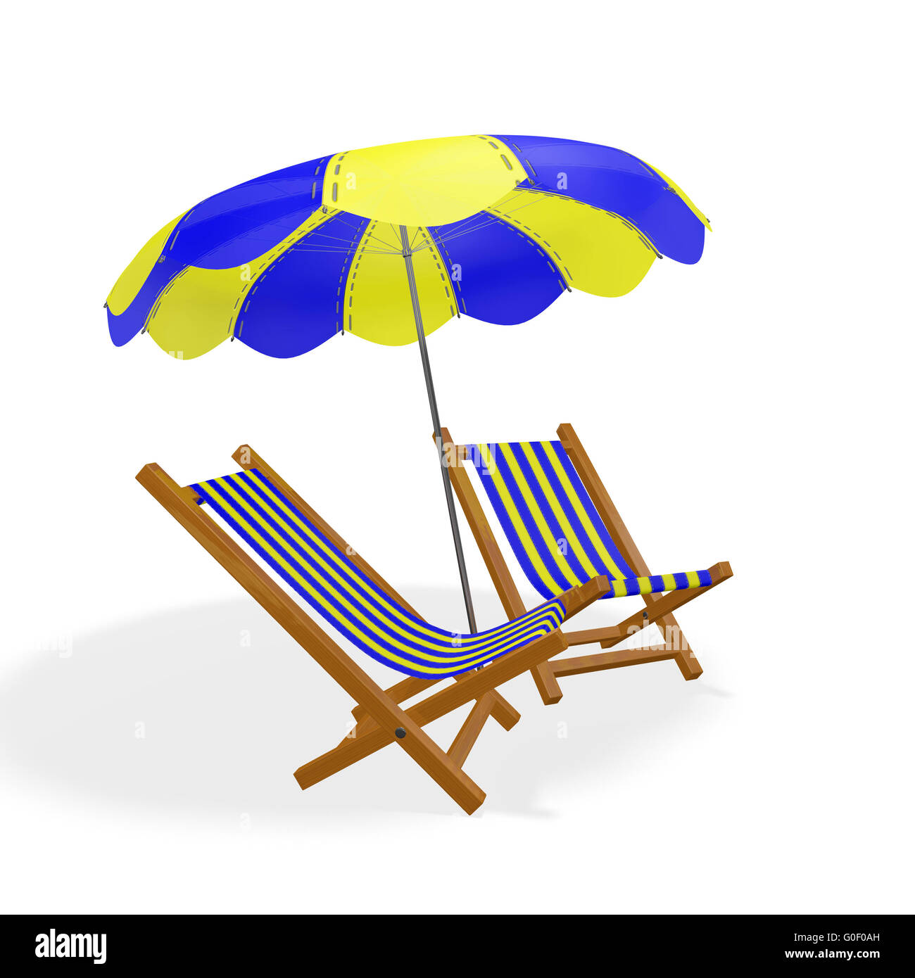 Blue Yellow Beach Chairs Parasol Stock Photo Alamy