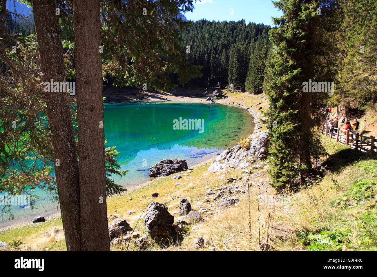 The coloured Karersee, lake in South Tirol Italy Stock Photo - Alamy