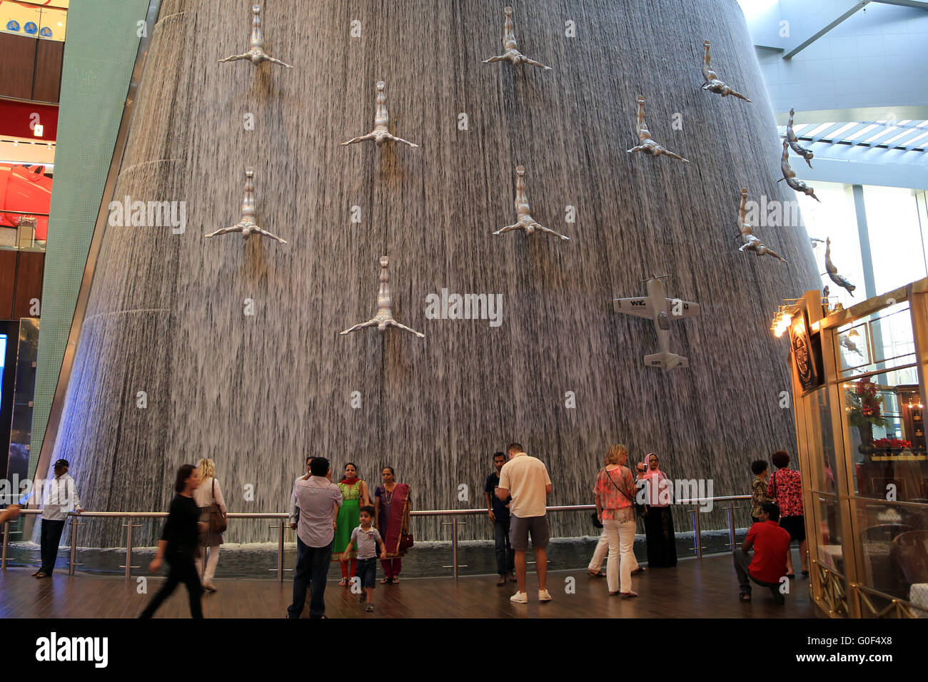 Artificial waterfall in the Dubai Mall Stock Photo
