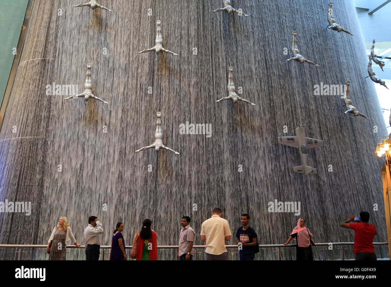 Artificial waterfall in the Dubai Mall Stock Photo