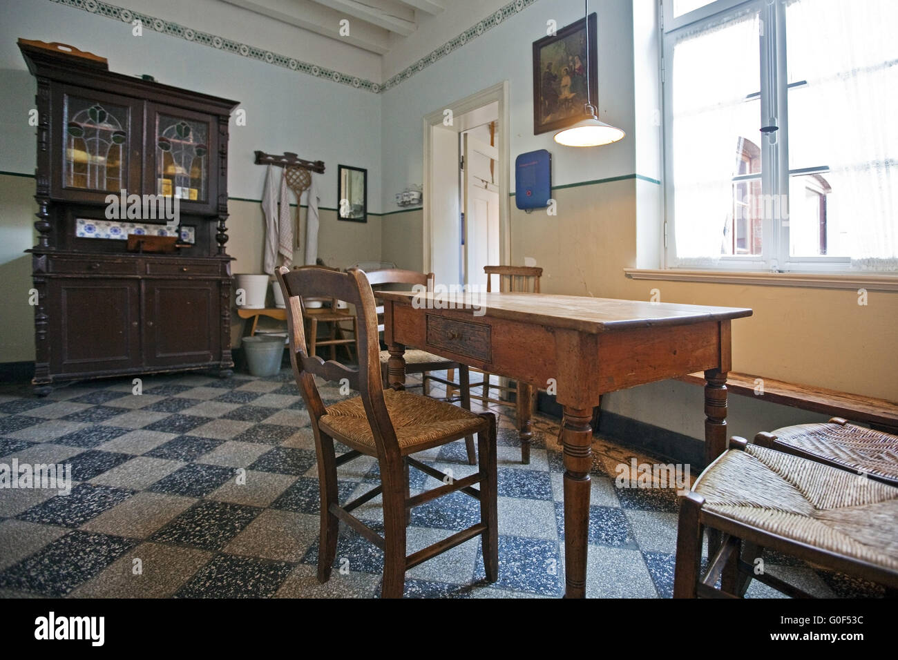 Kitchen of a worker's apartment in 1920 in the Textile Museum Bocholt, Muensterland, Germany Stock Photo