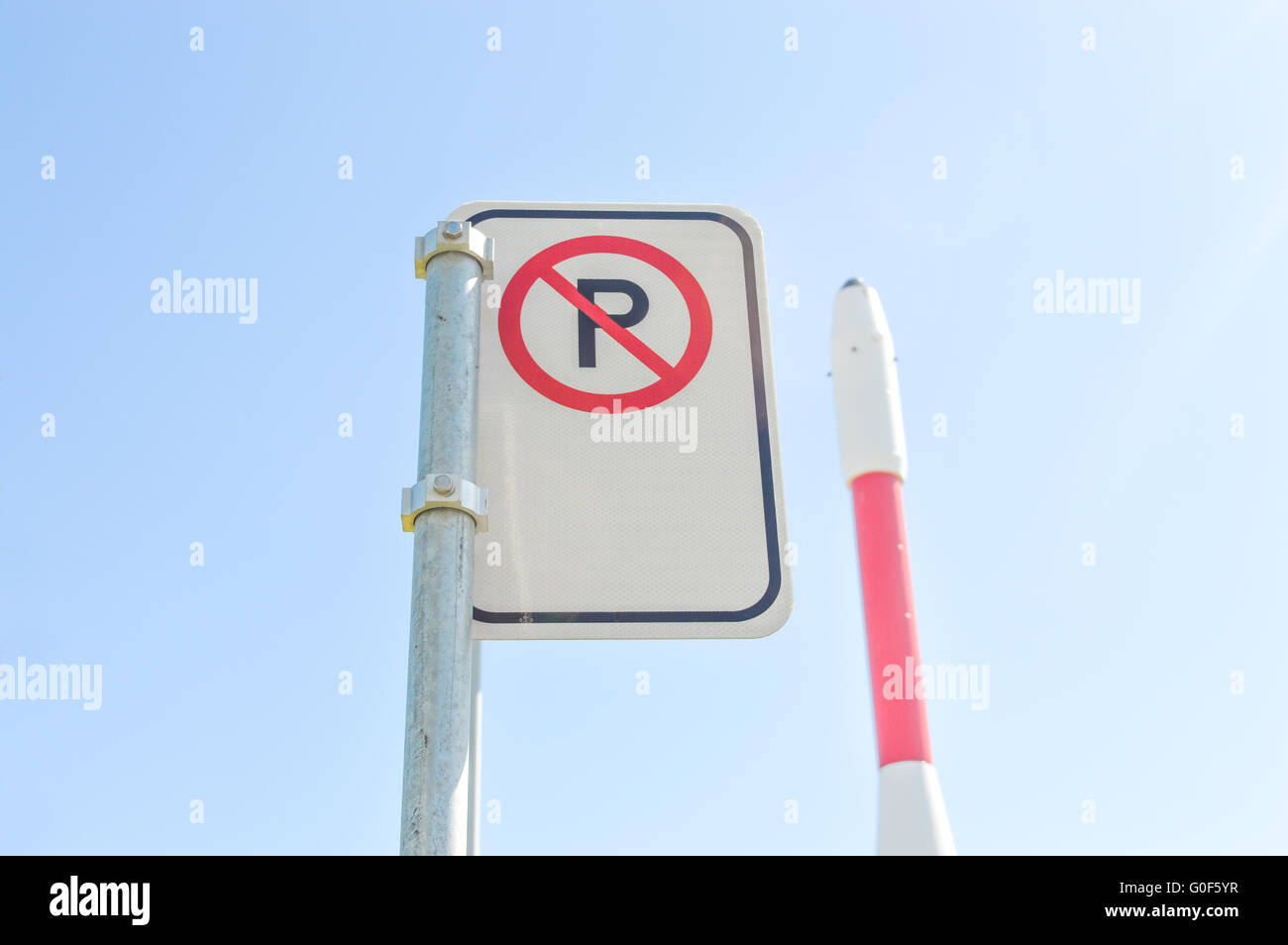 No parking sign and the rocketship Stock Photo