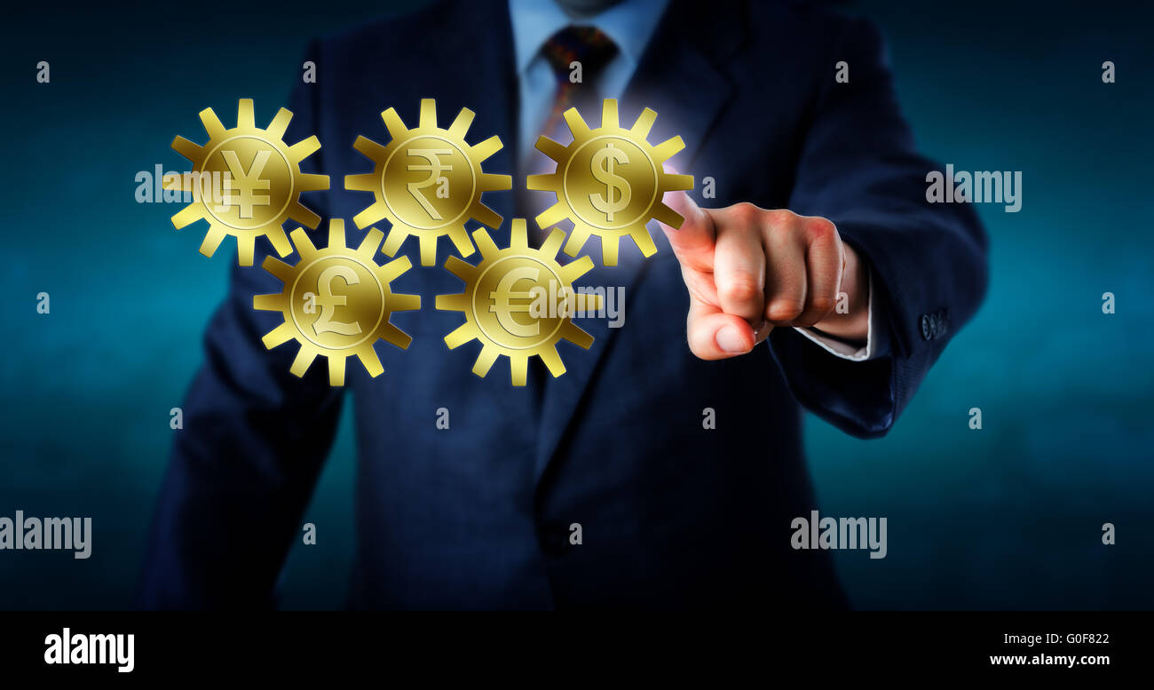 Major Currencies Interlocking Like A Gear Train Stock Photo