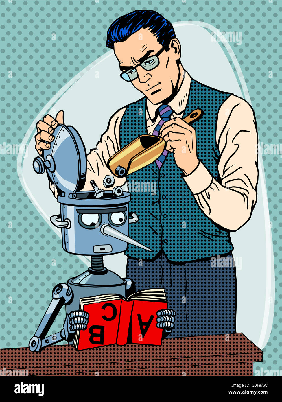 Education scientist teacher robot student Stock Photo Alamy