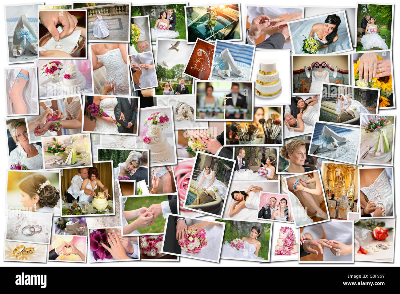 Wedding theme collage composed of different images Stock Photo