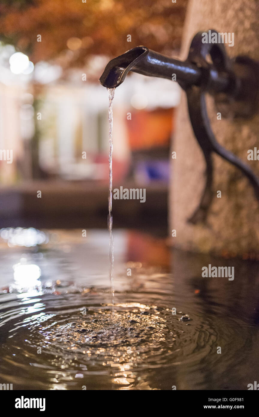 Night view of the fountain in the market. Stock Photo