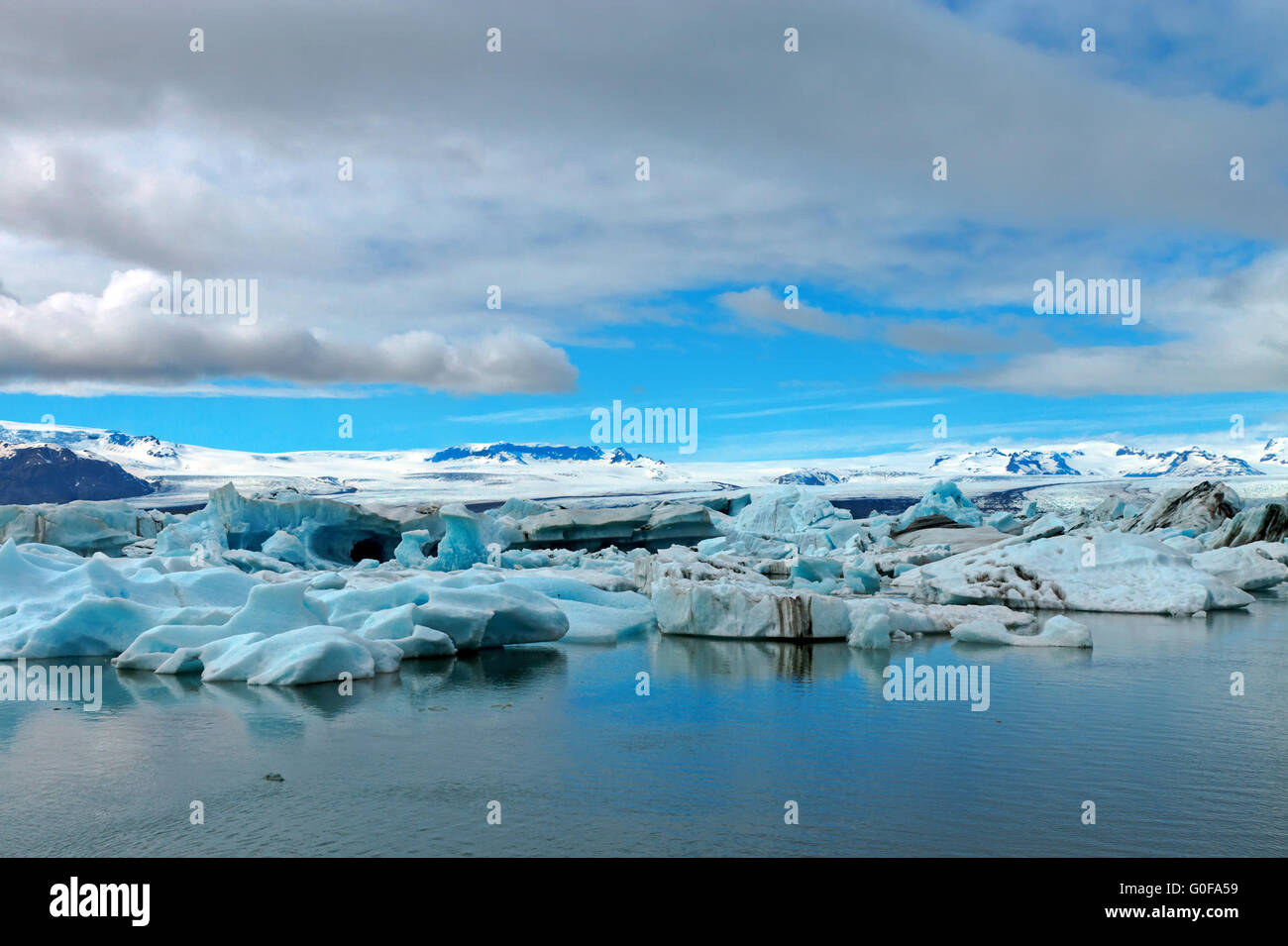 Icebergs at the glacier lagoon Jokulsarlon in Icel Stock Photo