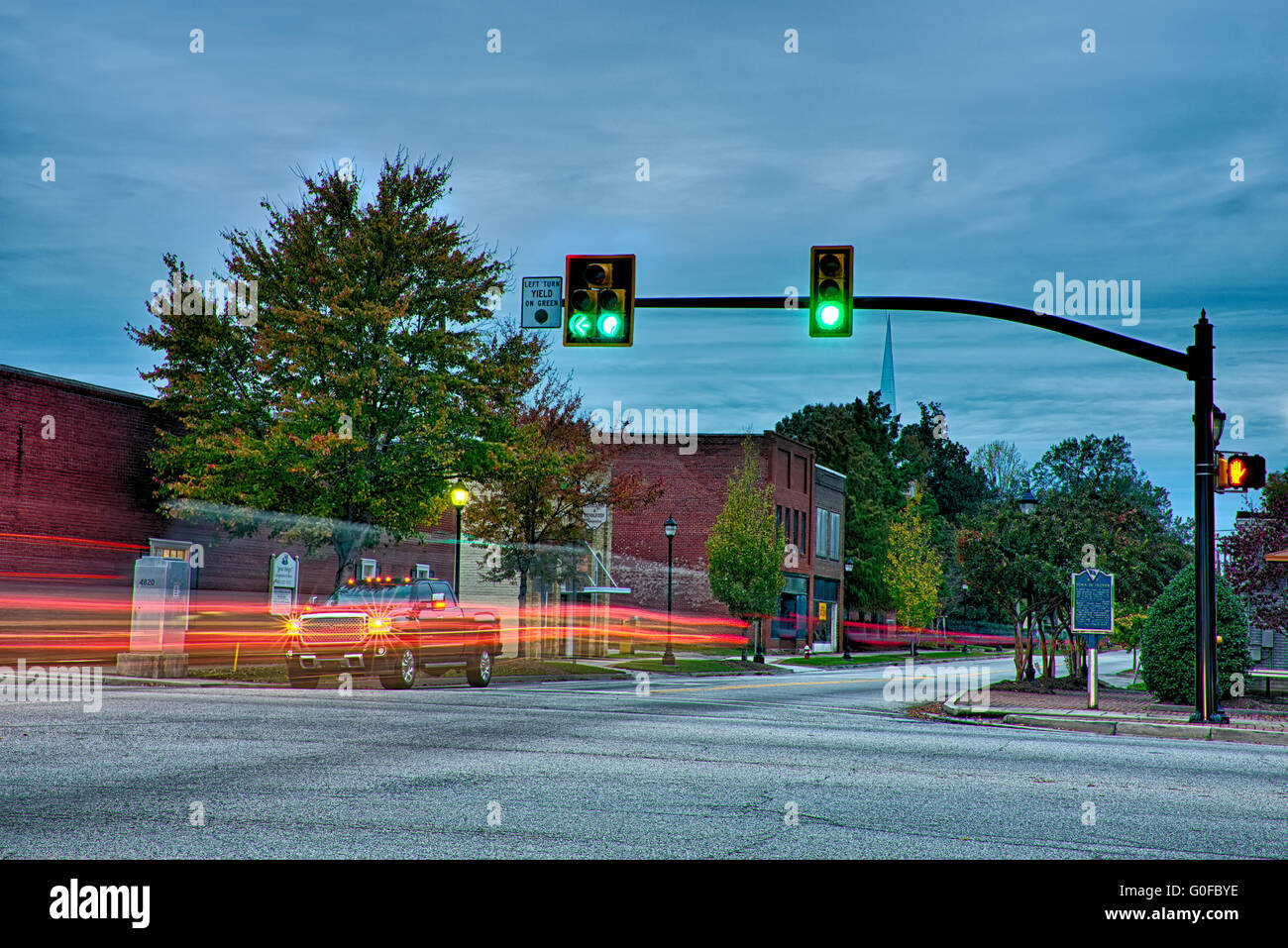street scenes at night around downtown in clover south carolina Stock