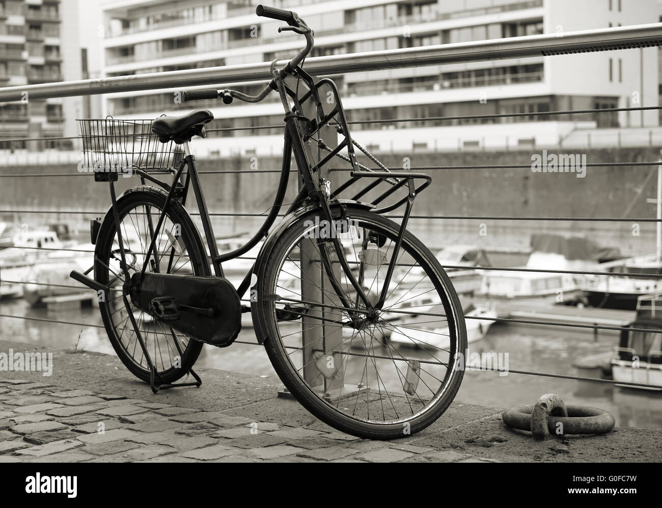 Bicycle in the Rheinauhafen in Cologne Stock Photo