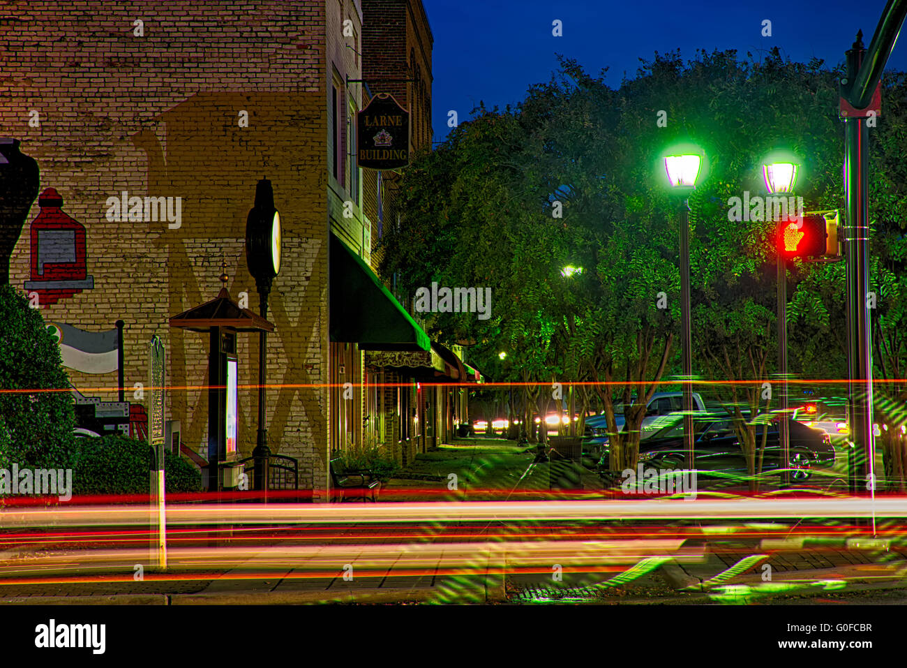 street scenes at night around downtown in clover south carolina Stock