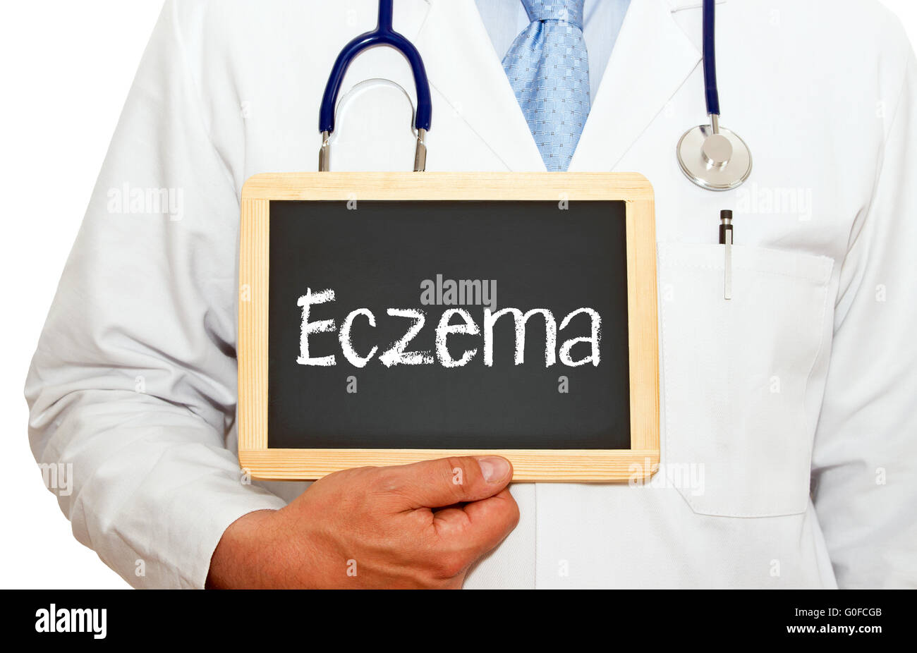 Eczema - Doctor with chalkboard Stock Photo