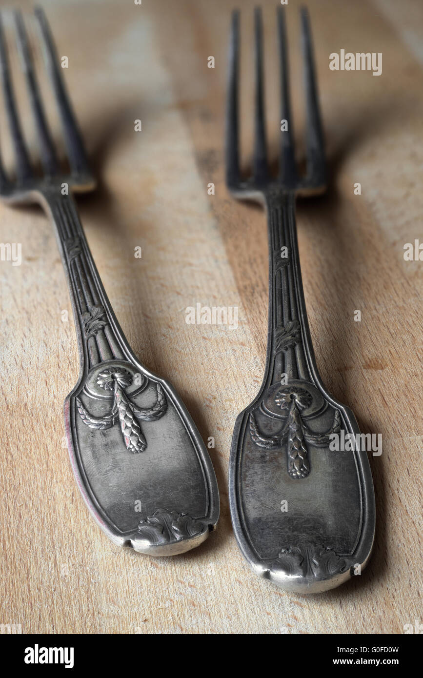 Old Silver Forks Stock Photo Alamy