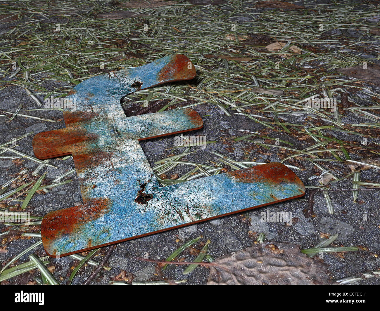 Rusty Pound Symbol among Garbage Stock Photo - Alamy