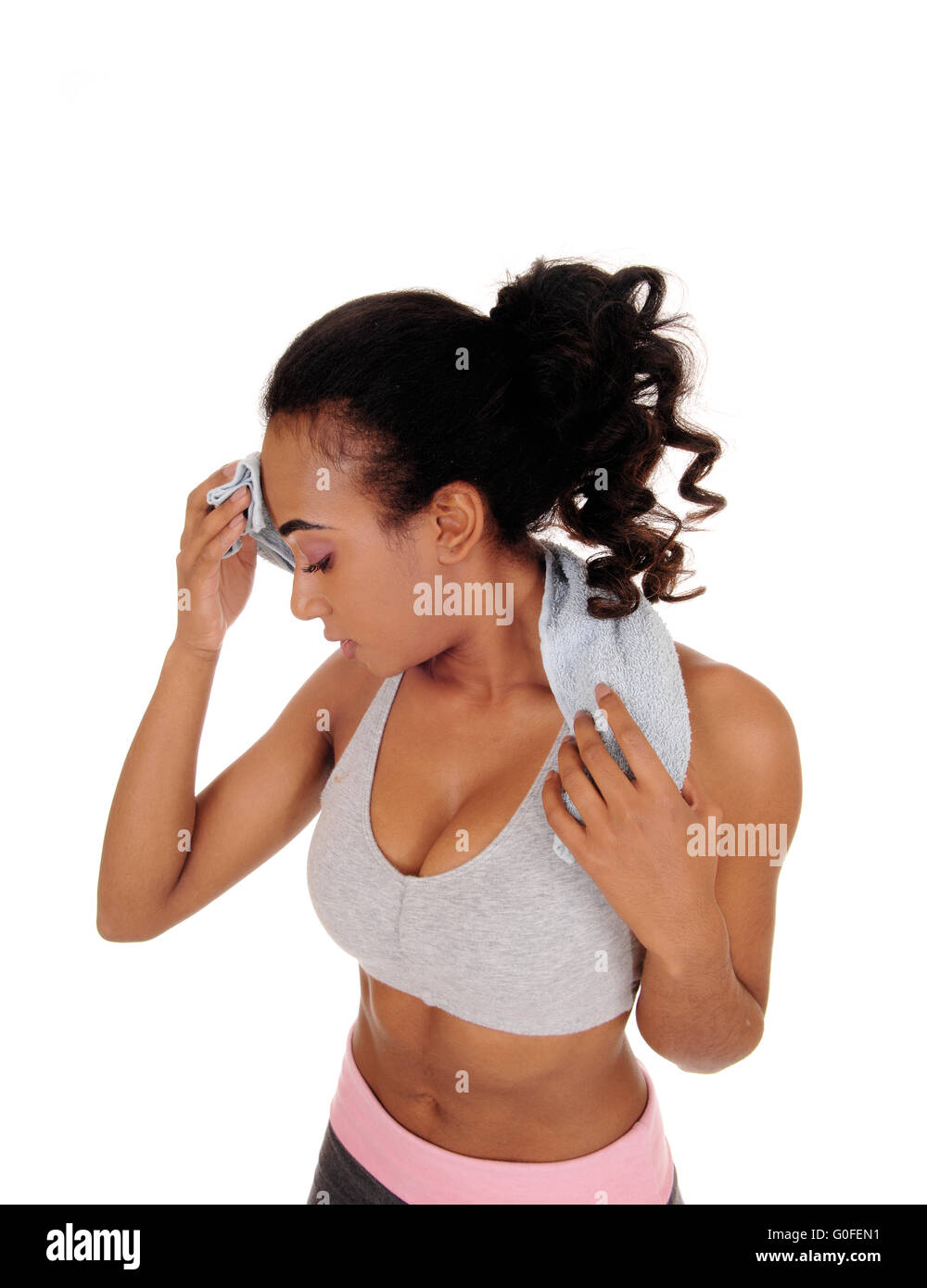 African American girl sweating after workout. Stock Photo