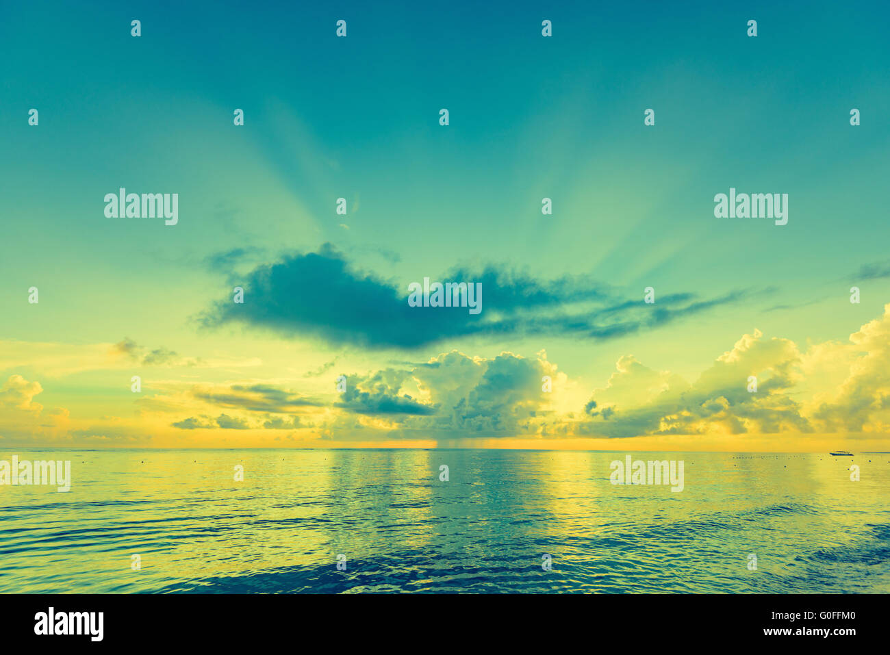 waves on the sea landscape on a background of blue sky with clouds Stock Photo