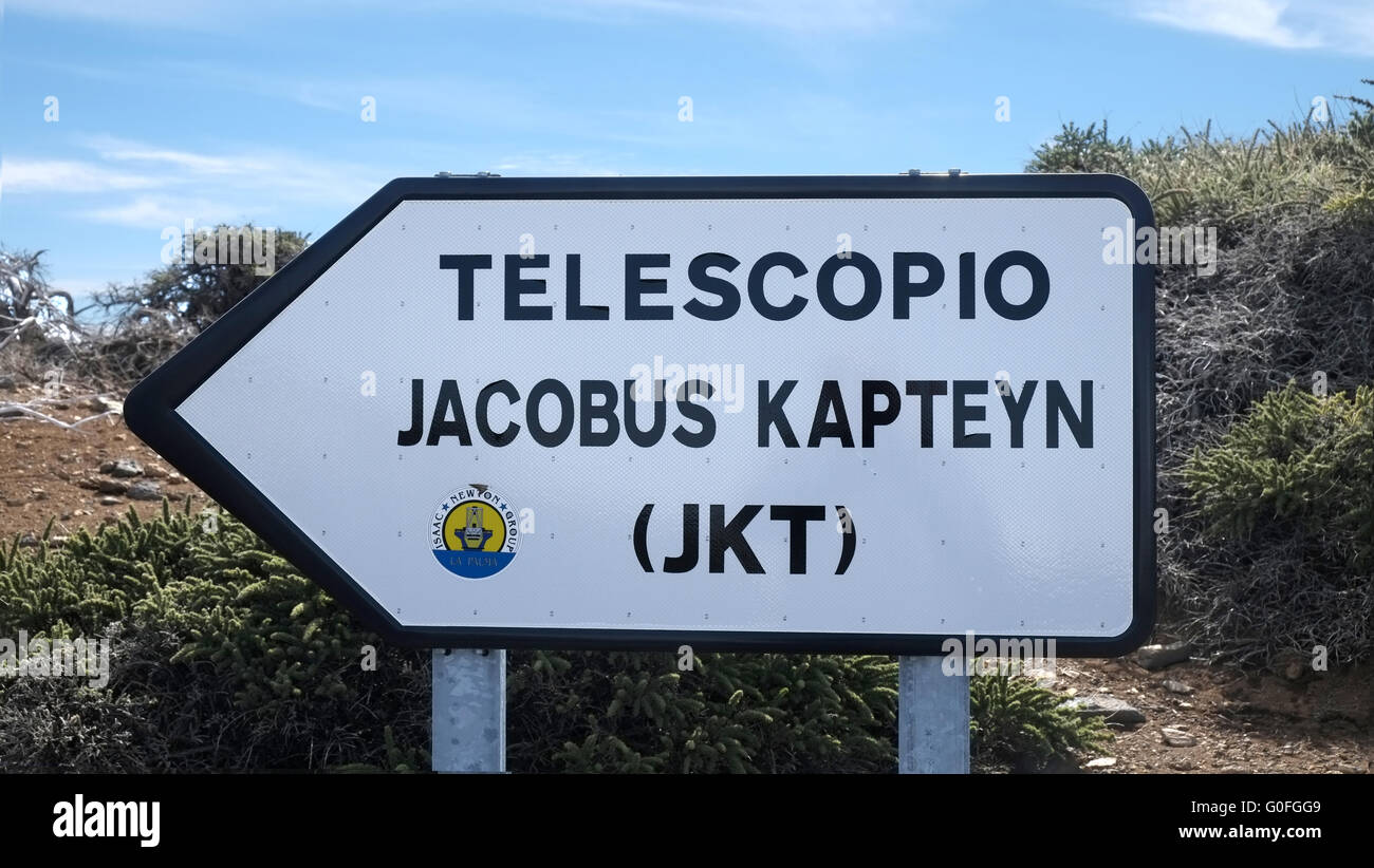 Direction indication to the Jacobus Kaptein Telescope Stock Photo