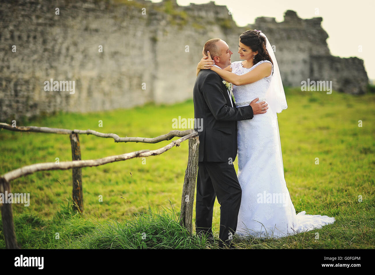 Wedding  adult couple at the scenic landscape Stock Photo