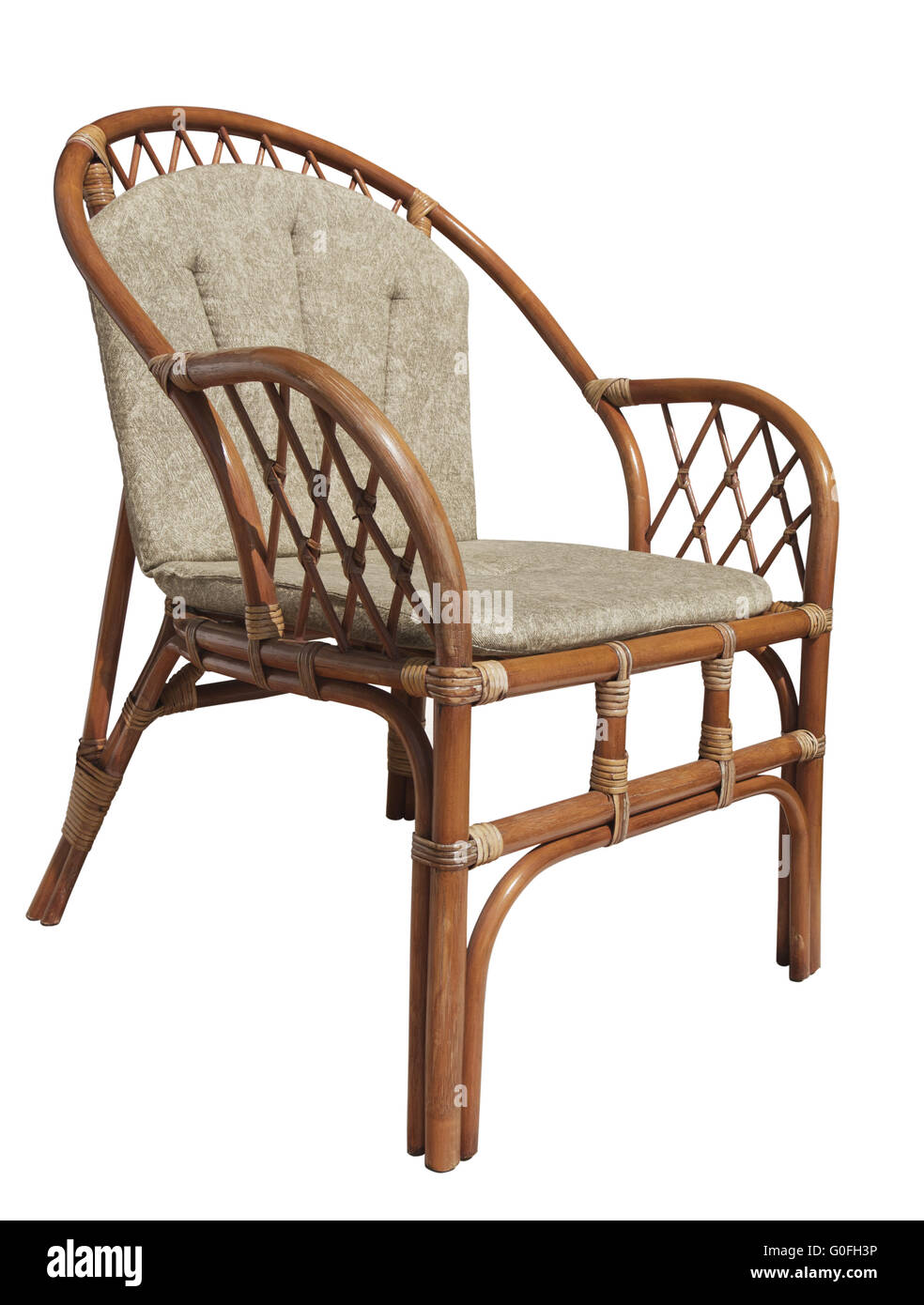 Brown wicker chair isolated over white background Stock Photo