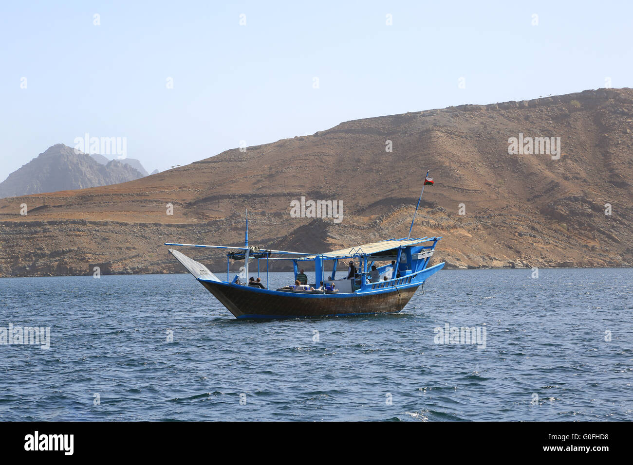 Dhow for watching dolphins in Musandam,Oman Stock Photo