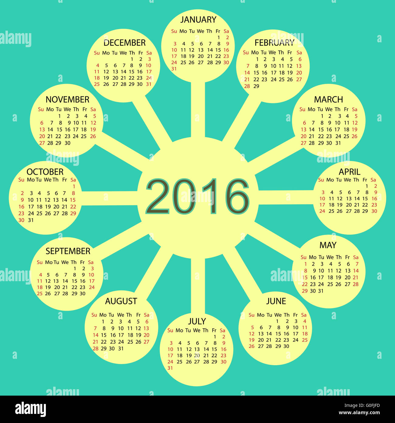 Sunny circles calendar 2016 new year Stock Photo