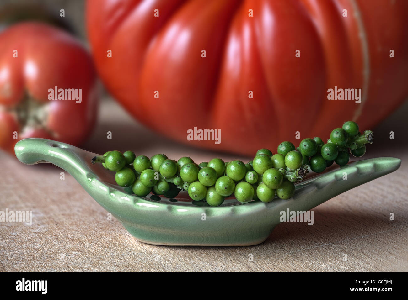 Green Pepper and Beef Tomatoes Stock Photo
